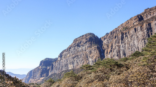 High mountains, canyons and valleys with blue sky