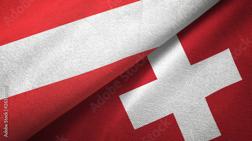 Austria and Switzerland two flags textile cloth, fabric texture