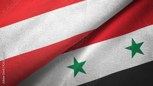 Austria and Syria two flags textile cloth, fabric texture