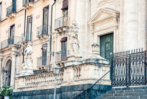 Entrance door, fragment of ancient cathedral, the view of the city of Catania, Sicily, Italy. photo