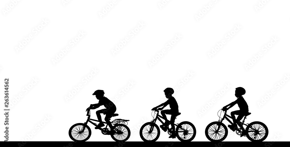Obraz premium Silhouette group boy friend and bike relaxing on white background