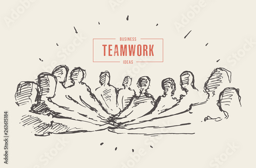 Group people hand teamwork friendship drawn vector