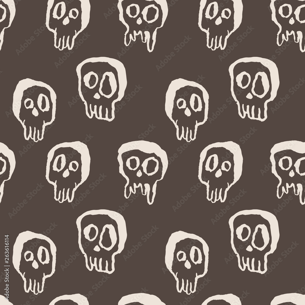 Skull seamless pattern. Grunge brush isolated skeleton. Vector illustration.