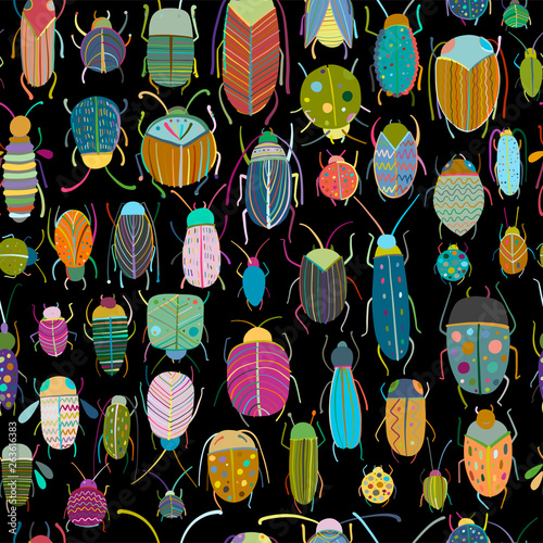 Funny beetles collection, seamless pattern for your design