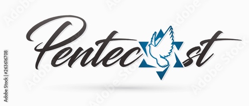 Pentecost text with Israel star and Holy Spirit  Dove graphic vector