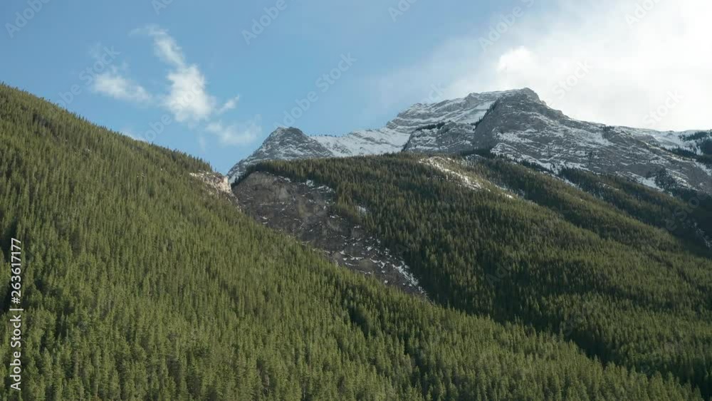 Drone aerial view of forest and mountains as it flies from right to left Drone aerial view of forest and mountains as it flies from right to left