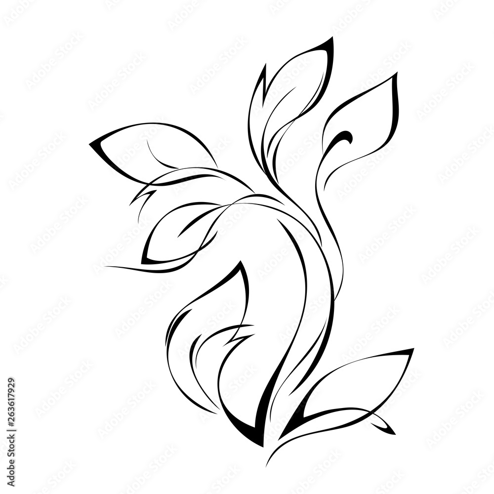 stylized twigs with leaves in smooth black lines on white background stylized twigs with leaves in smooth black lines on white background