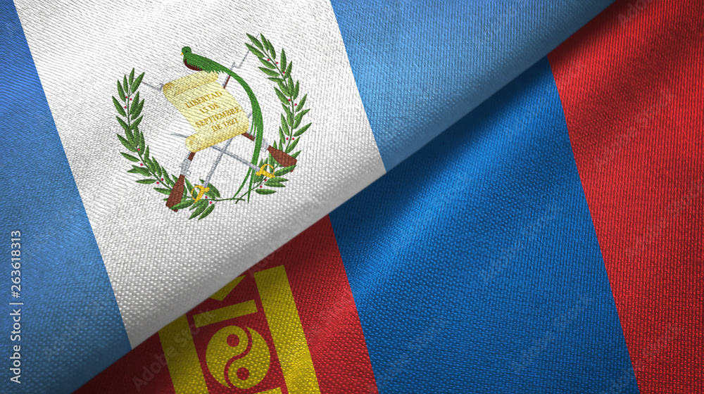 Guatemala and Mongolia two flags textile cloth, fabric texture Guatemala and Mongolia two flags textile cloth, fabric texture