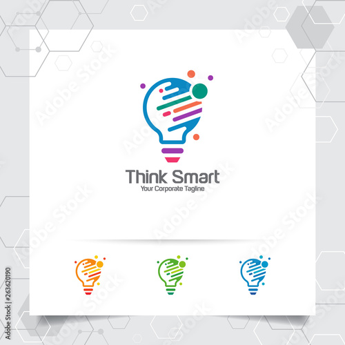 Bulb logo idea design concept of digital colorful symbol and icon lamp vector. Smart idea logo used for studio, professional and agency.