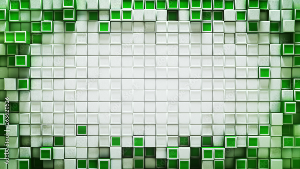 Fototapeta premium Frame of green 3D cubes abstract background with free space