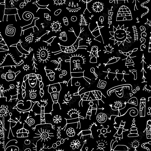 Rock paintings background, seamless pattern for your design