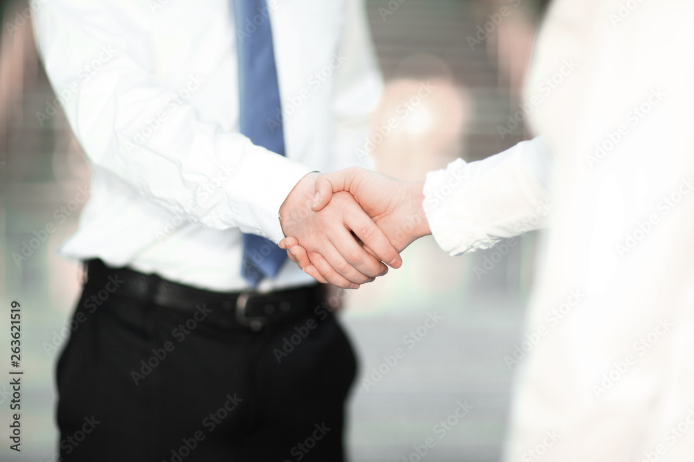 closeup .the handshake of a businessman and business woman. closeup .the handshake of a businessman and business woman.
