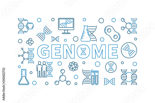 Genome vector concept horizontal illustration or banner in thin line style
