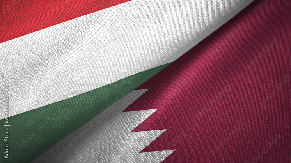 Hungary and Qatar two flags textile cloth, fabric texture Hungary and Qatar two flags textile cloth, fabric texture