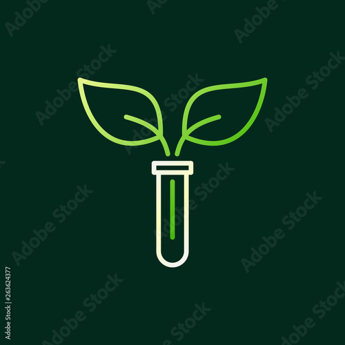 Test tube with Leaves vector colored outline icon or design elemet on dark background