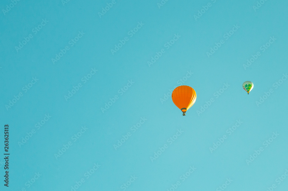Two Air Balloon on High in The Blue Sky Vintage Effect