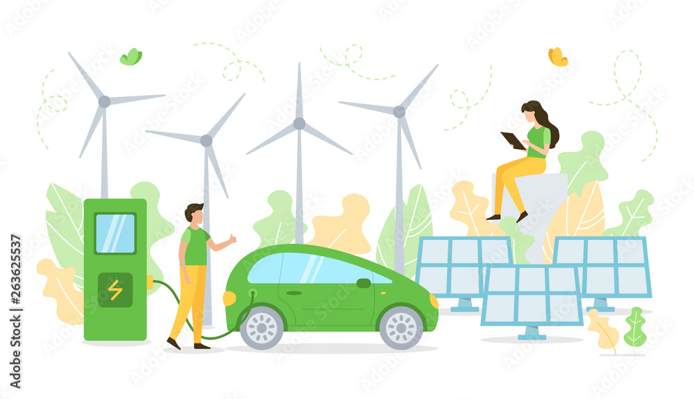 Naklejka premium Green energy concept. Flat vector illustration.