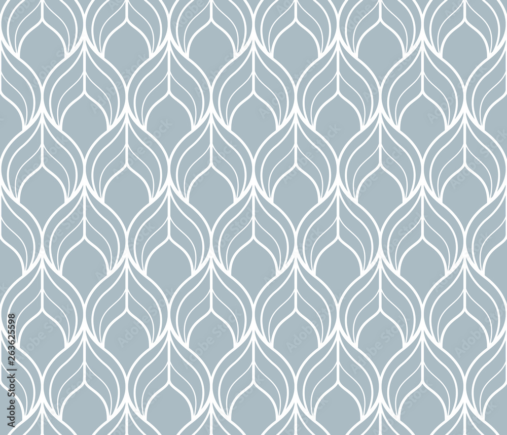 The geometric pattern with wavy lines. Seamless vector background. White and blue texture. Simple lattice graphic design