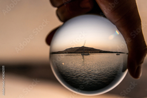 Lens ball Aswan Egypt Sailing boat on The Nile river West Bank