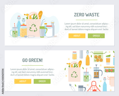 Set web banners for zero waste. Flat design. Vector illustration.