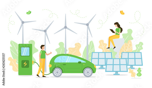 Green energy concept. Flat vector illustration.