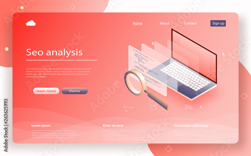 Data analytics isometric vector. SEO Analysis for banner and website. Search Data monitoring