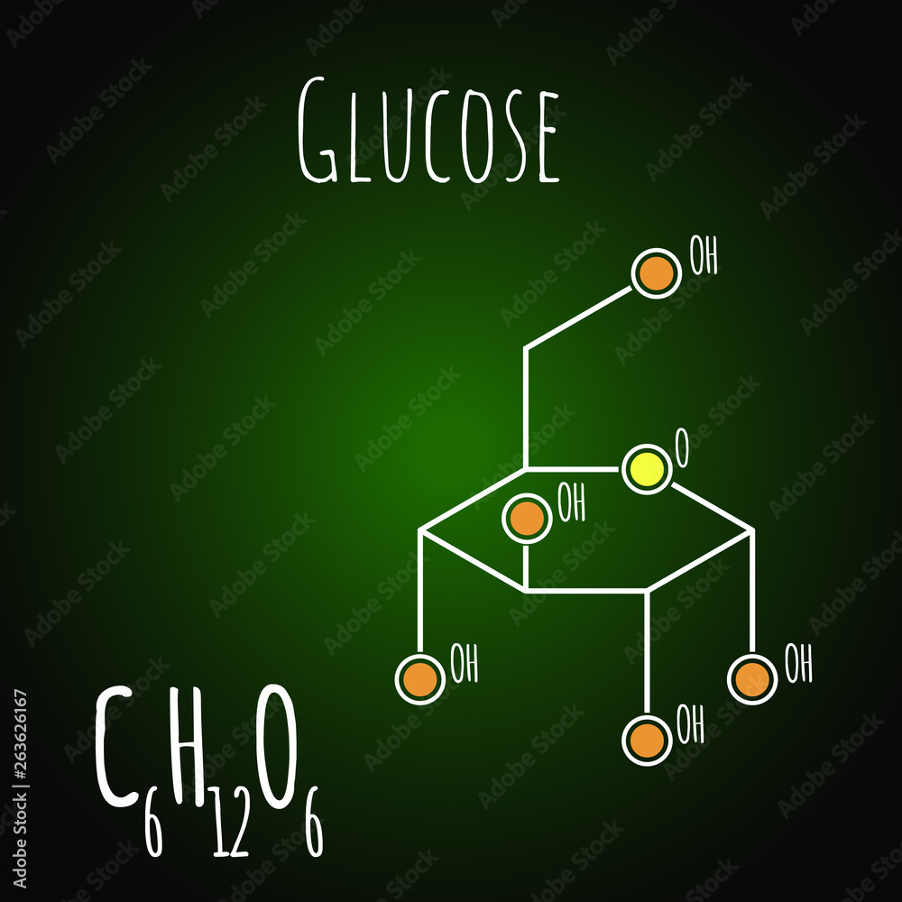 Glucose, dextrose sugar molecule. Skeletal formula. C6H12O6 Stock