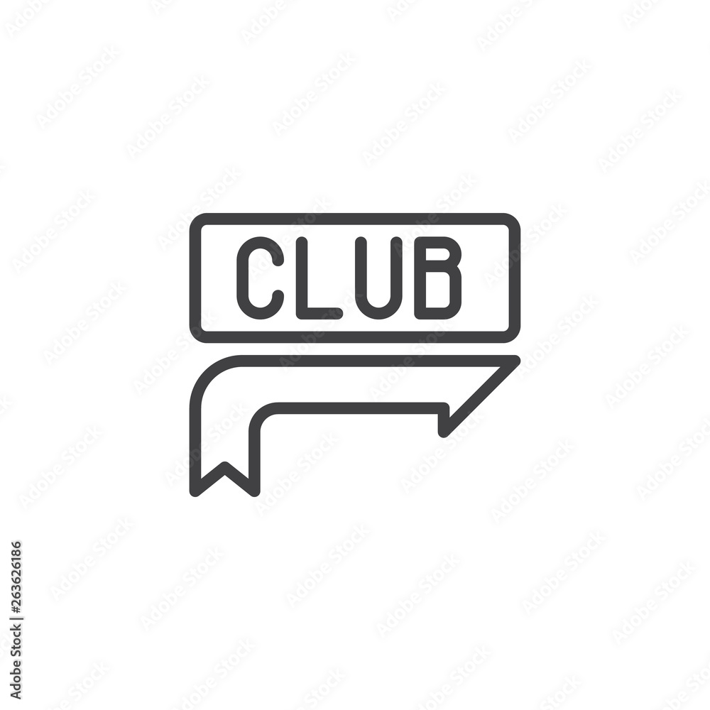Club sign line icon. linear style sign for mobile concept and web design. Night club signboard pointer outline vector icon. Symbol, logo illustration. Pixel perfect vector graphics Club sign line icon. linear style sign for mobile concept and web design. Night club signboard pointer outline vector icon. Symbol, logo illustration. Pixel perfect vector graphics