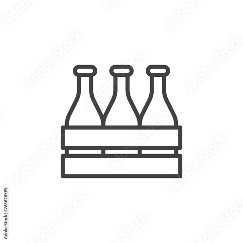 Beer bottle wooden box line icon. Alcohol drink crate linear style sign for mobile concept and web design. Case of beer outline vector icon. Symbol, logo illustration. Pixel perfect vector graphics