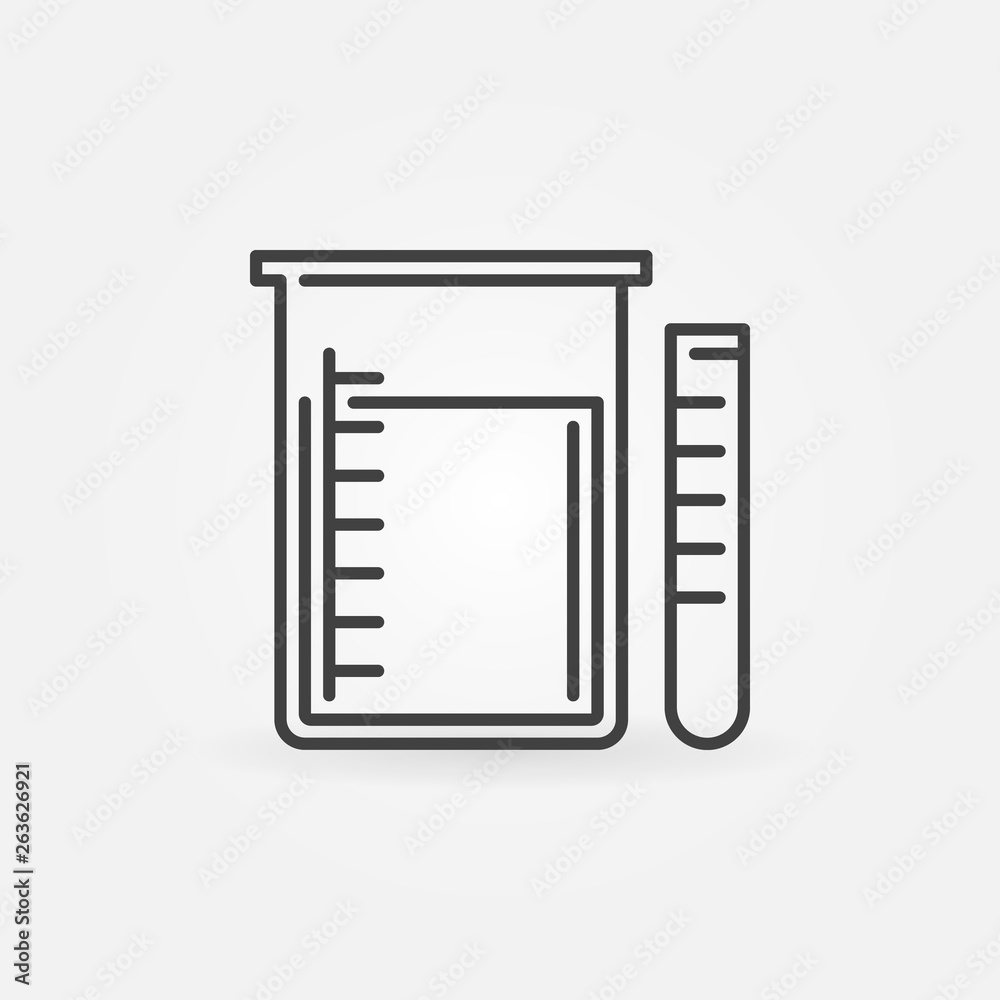 Beaker and test tube outline icon. Vector chemistry glassware concept symbol in thin line style Beaker and test tube outline icon. Vector chemistry glassware concept symbol in thin line style