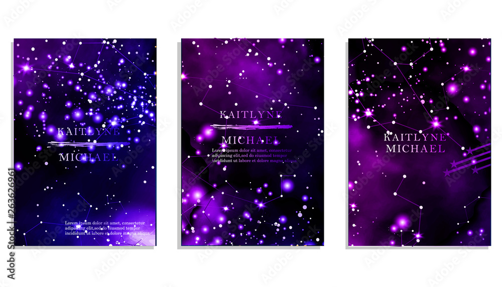 Magic night dark blue sky with sparkling stars vector wedding ...