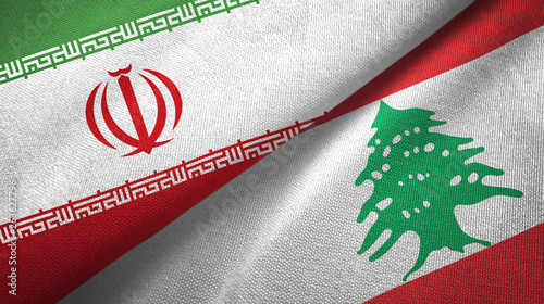 Iran and Lebanon two flags textile cloth, fabric texture