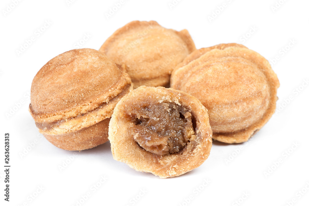 Group of homemade nuts cookies with condensed milk