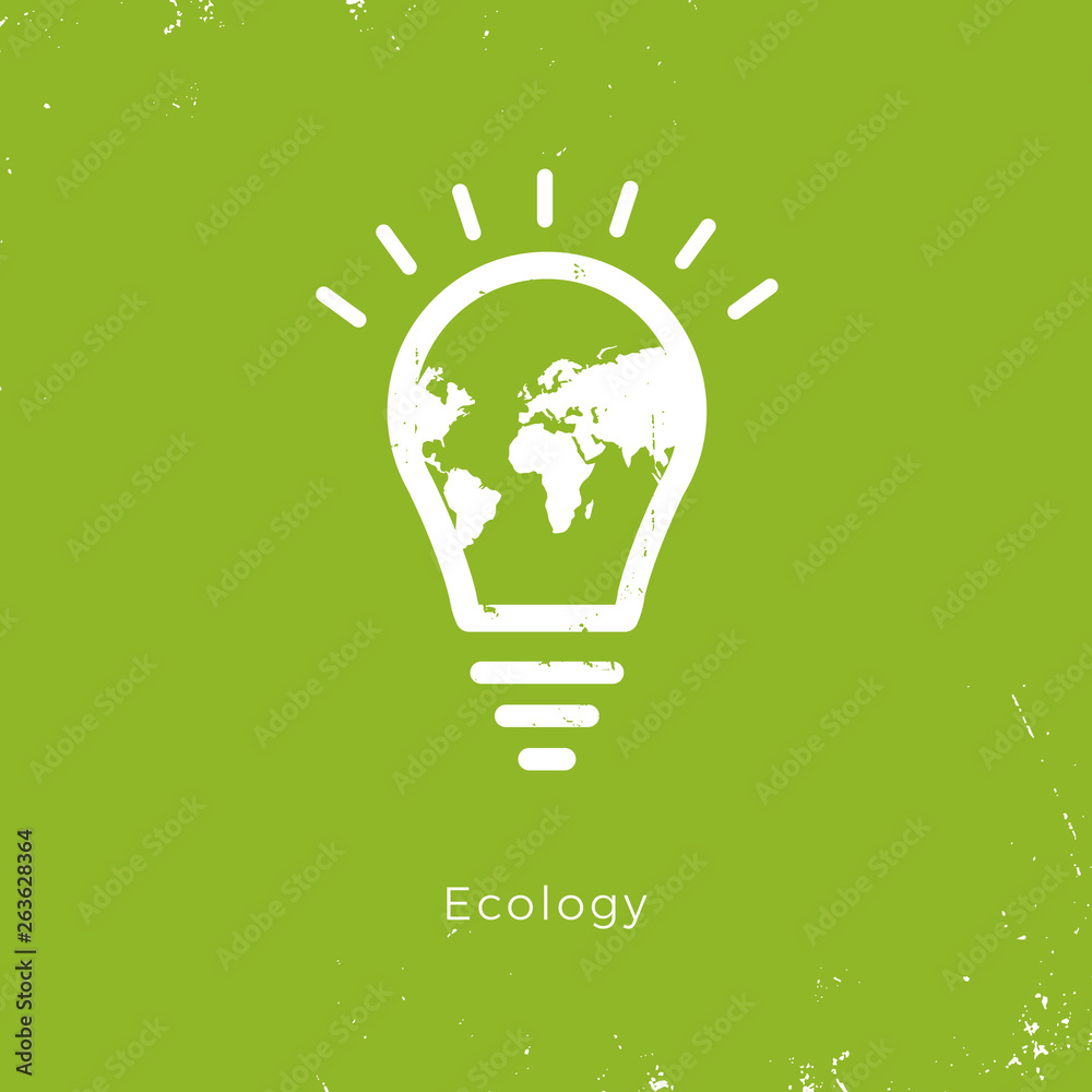 Green contour of shining electric light bulb shaped world. Isolated on White. Flat outline icon. Green contour of shining electric light bulb shaped world. Isolated on White. Flat outline icon.