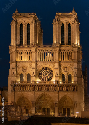 Notre Dame Catrhedral at night in Paris France