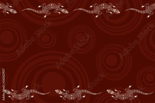 Seamless horizontal border pattern with lizards and smooth round shapes on background.