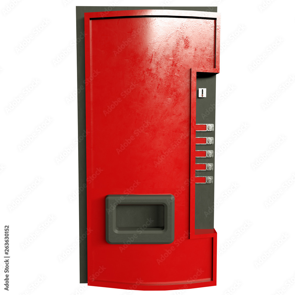 Vending machine selling drinks and snacks on a white background. Front view. Front view. 3d rendering Vending machine selling drinks and snacks on a white background. Front view. Front view. 3d rendering