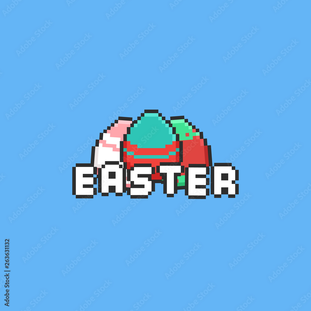 Pixel easter egg with 8bit text.Easter day.