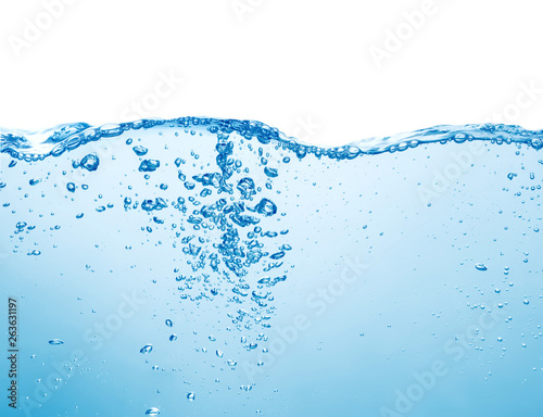 blue water with bubbles on white background