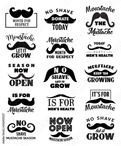 Movember men health mustaches lettering icons