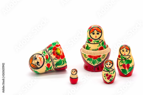 Matryoshka Dolls isolated on a white background. Russian Wooden Doll Souvenir.