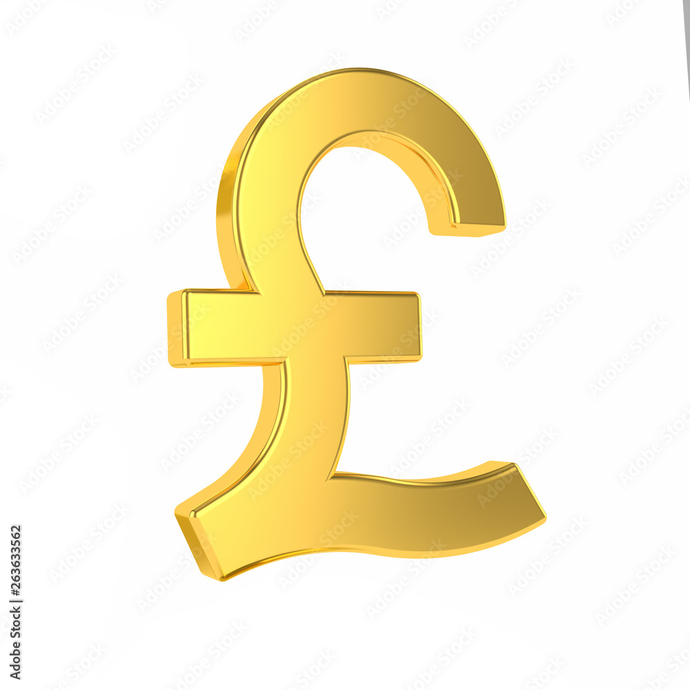 GBP sign. 3d golden british pound symbol isolated on white background. 3d rendering GBP sign. 3d golden british pound symbol isolated on white background. 3d rendering