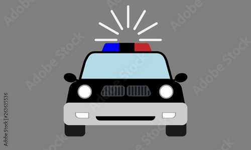 Modern police Car emoji with front view. Cartoon style vector illustration.