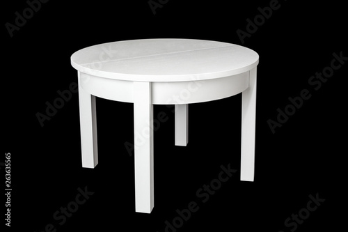 Elegant white table with clipping path. White table isolated on a black background. Kitchen dining table.