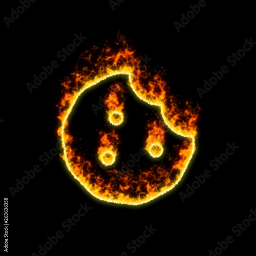 The symbol cookie bite burns in red fire