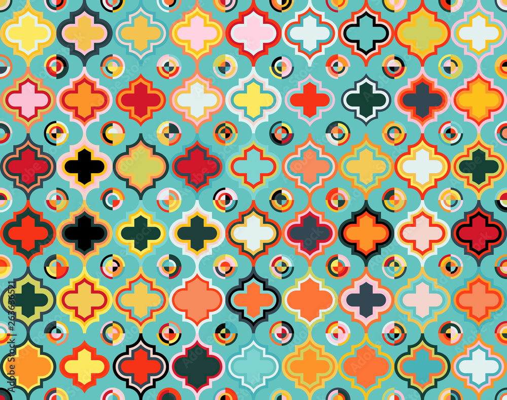 Valokuva Moroccan Quatrefoil Seamless Pattern Mosaic Ogee Vector