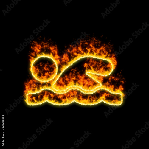 The symbol swimmer burns in red fire