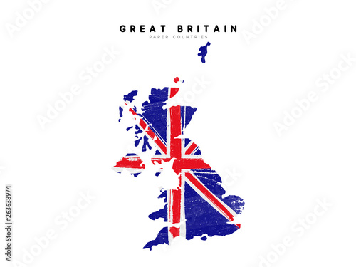 Great Britain detailed map with flag of country. Painted in watercolor paint colors in the national flag