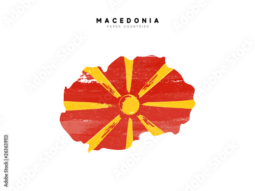 Photo Macedonia detailed map with flag of country