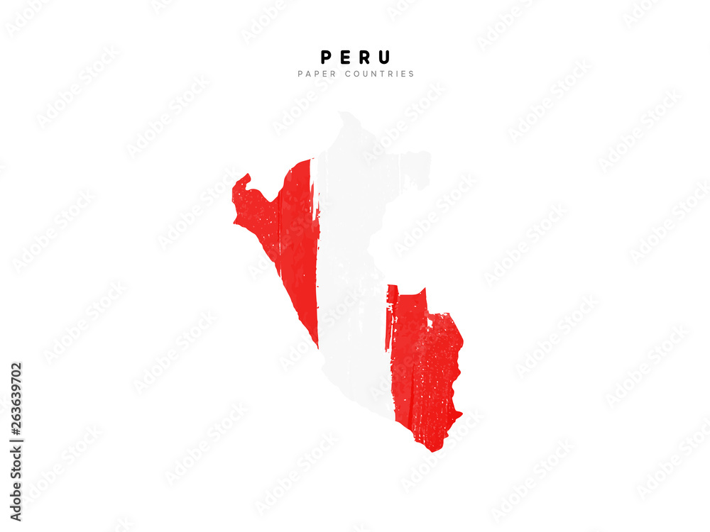Peru detailed map with flag of country. Painted in watercolor paint colors in the national flag Peru detailed map with flag of country. Painted in watercolor paint colors in the national flag
